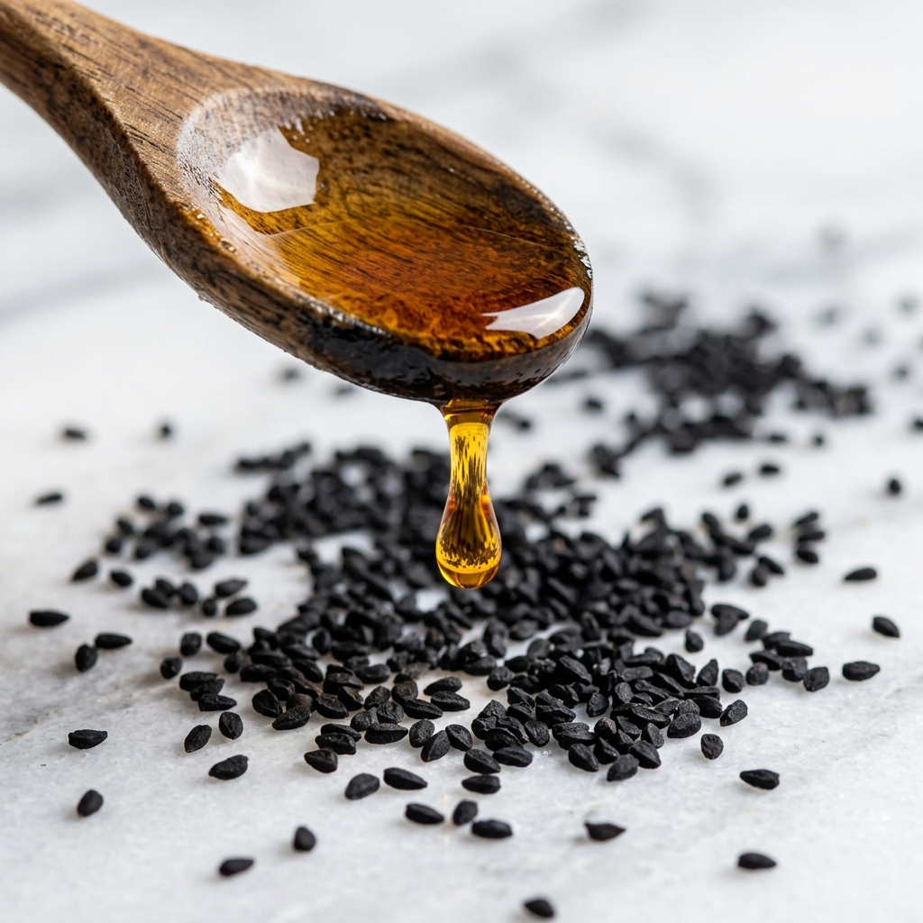Goldene Öltropfen des Schwarzkümmels
